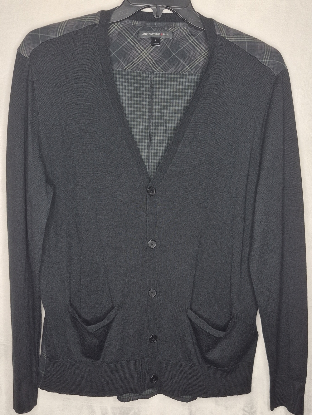 John Varvatos USA Mens Wool‎ Blend Button Cardigan Sweater L Black